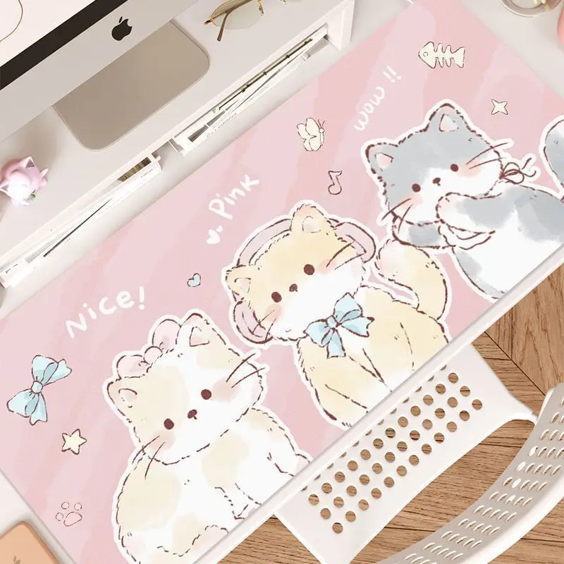 Pink Kawaii Cat Leather Desk Pad Protector Non-Slip Large Small Mouse Pad Pc Home &Office Desk Mat PU Leather Laptop Desk Pad