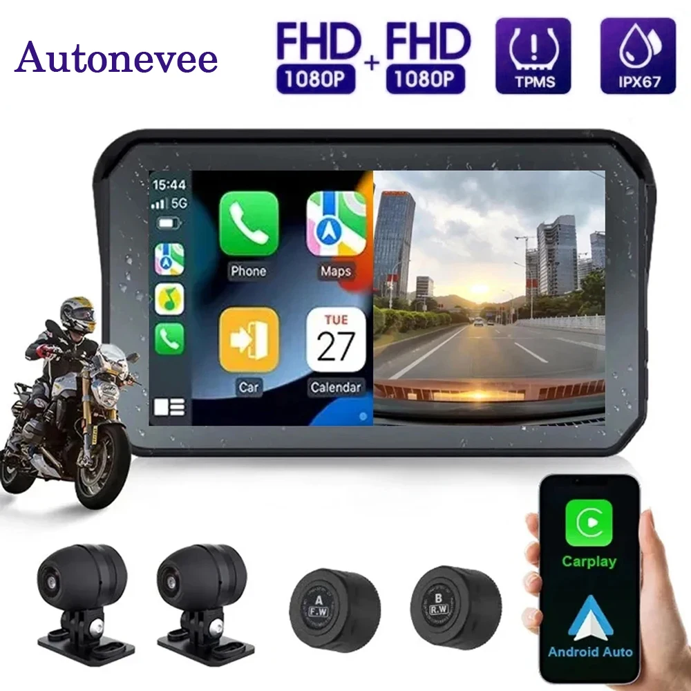 5 polegadas motocicleta Carplay GPS impermeável Android Auto Para Moto Multimedia Digital Dashboard Display Screen Dash Cam Monitor Bike