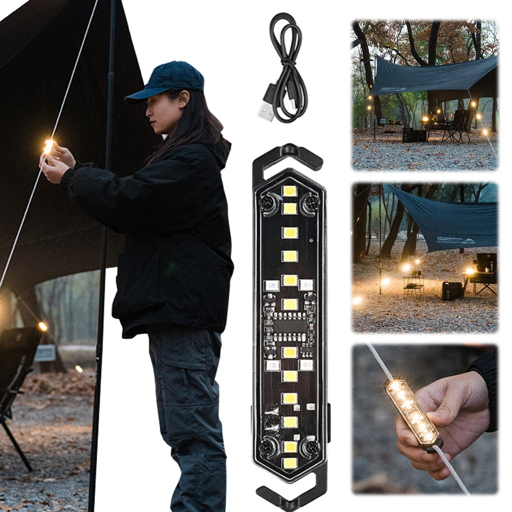 Wind Rope Buckle Light Type-C Charging Tent String Lamp Stepless Dimming Wind Rope Decoration Light for Outdoor Camping Picnic