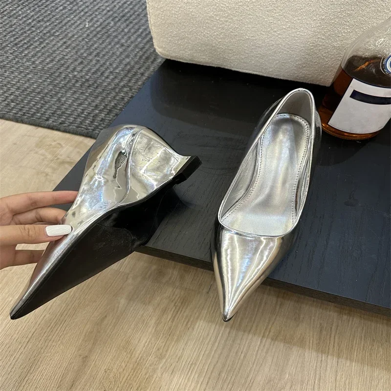 Designer Pointed Toe Wedges High Heels Sexy Women Pumps Silver Red Shoes Wedding Banquet Dress Shoes Brand Office Shoes Women