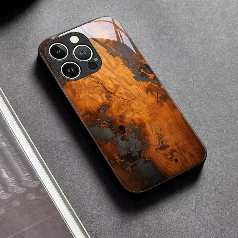 

Resin Wood Art Splicing Pattern Tempered Glass Phone Case For Samsung Galaxy S26 S25 S24 S23 Ultra Plus FE Shockproof Cover