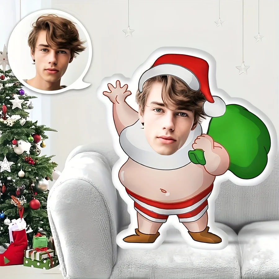 Plush Pillow with Customizable Face of Santa Claus with a Big Belly The Perfect Gift for Both Men and Women Featuring a Lifelike