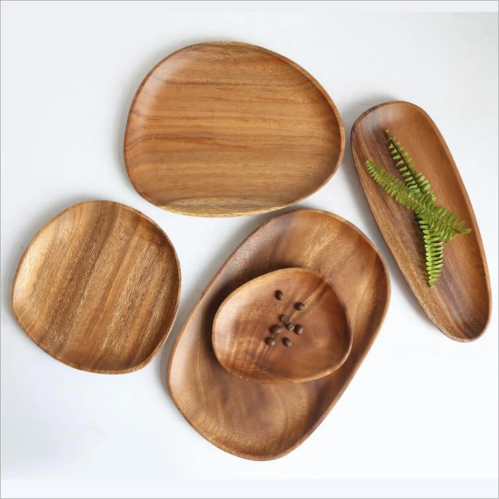 Wooden Plates Fruit Cake Tea Coffee Dessert Dish Food Serving Tray