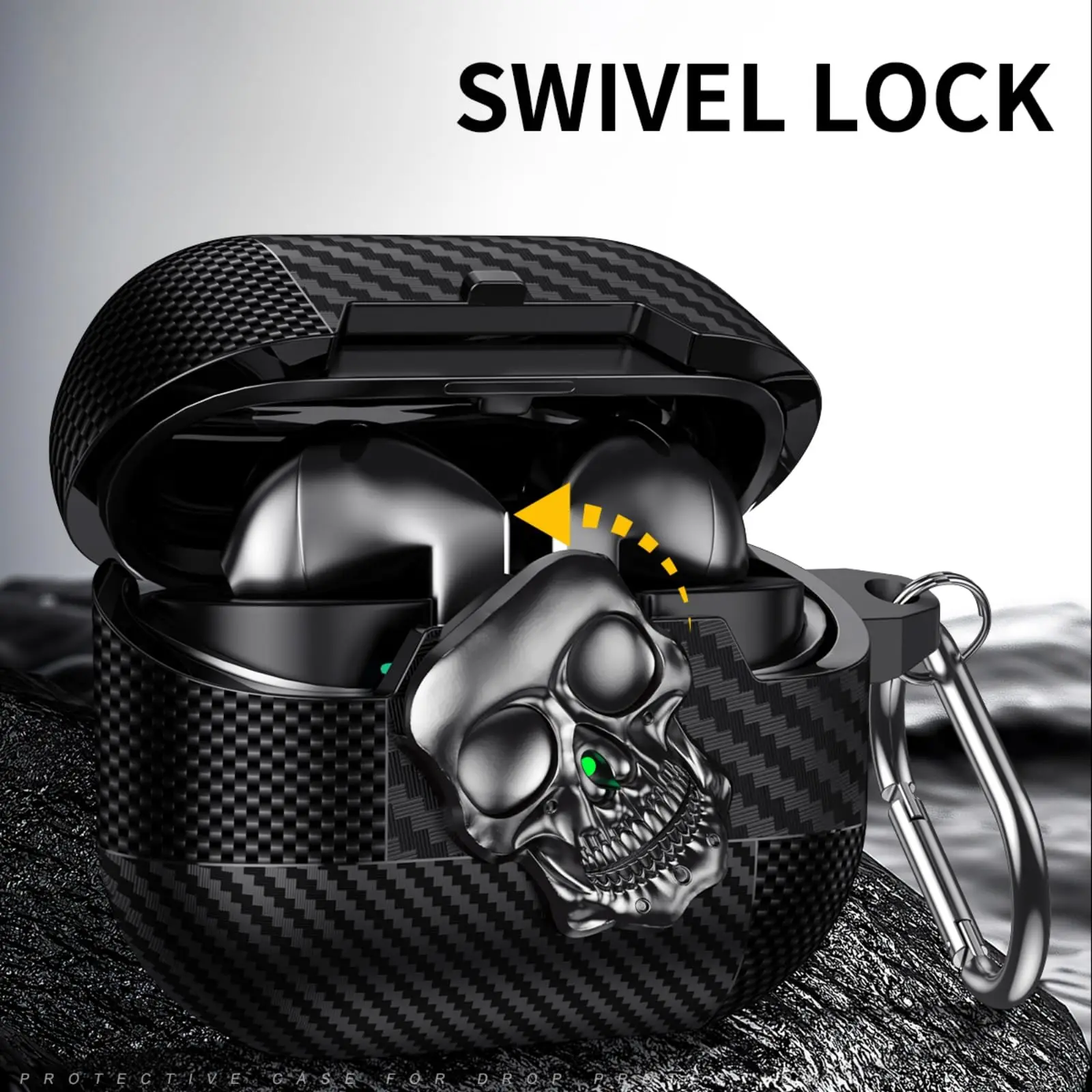 New For Samsung Galaxy Buds 3 Pro with Keychain & Cleaner Kit Funny Skull Carbon Fiber Protective Case For Samsung Galaxy Buds 3