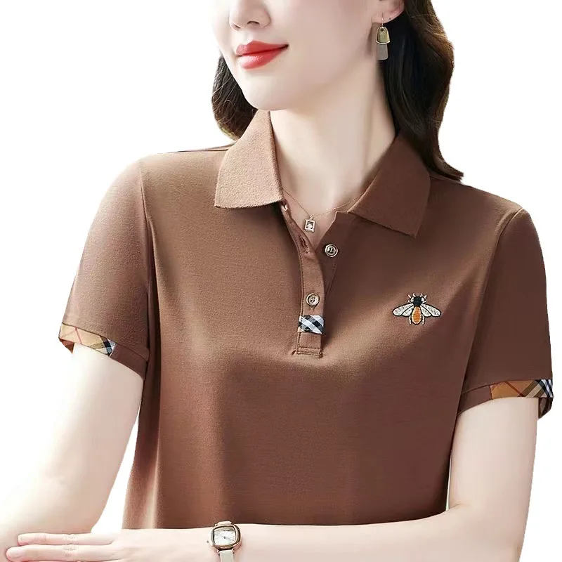 Polo Shirt Women\'s Summer Designer Lapel Short Sleeve T-shirt 2023 New Fashion Embroidered Thin T-shirt Golf Shirt Women