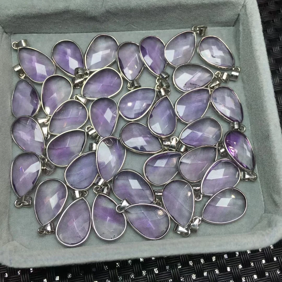 

1 Pc Fengbaowu Natural Amethyst Water Drop Pendant 925 Sterling Silver Crystal Reiki Healing Stone Jewelry Gift For Women