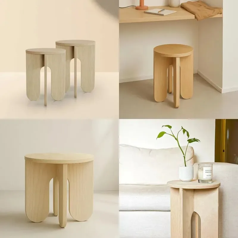 Modern Minimalist Stackable Wooden Stool Round Side Table Bedside Nightstand for Bedroom Living Room Home Furniture Decor