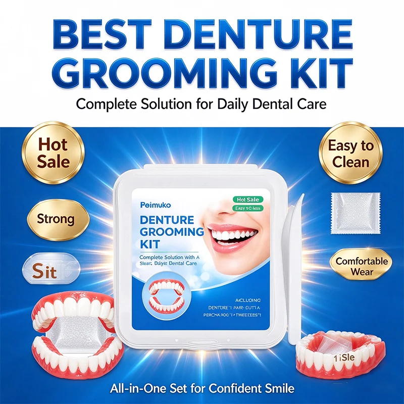 Natural Look Removable Dentures, Handmade Soft Silicone Comfort False Teeth, Daily Smile Repair Veneers for Middle Aged JJ4005