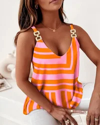 Summer Sleeveless chain V-neck halter print tank top for women S-2XL