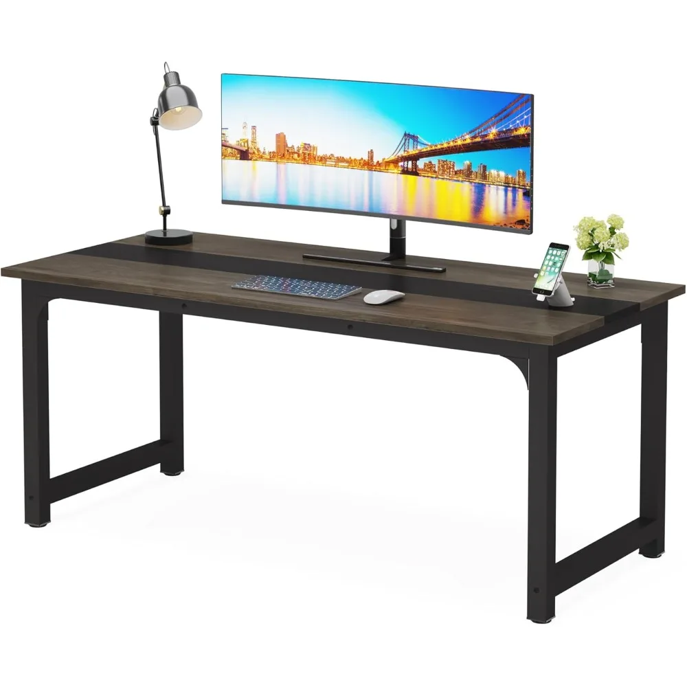 

63 inch large executive office desk, simple computer workstation with 31.5 inch extra wide desktop for home office