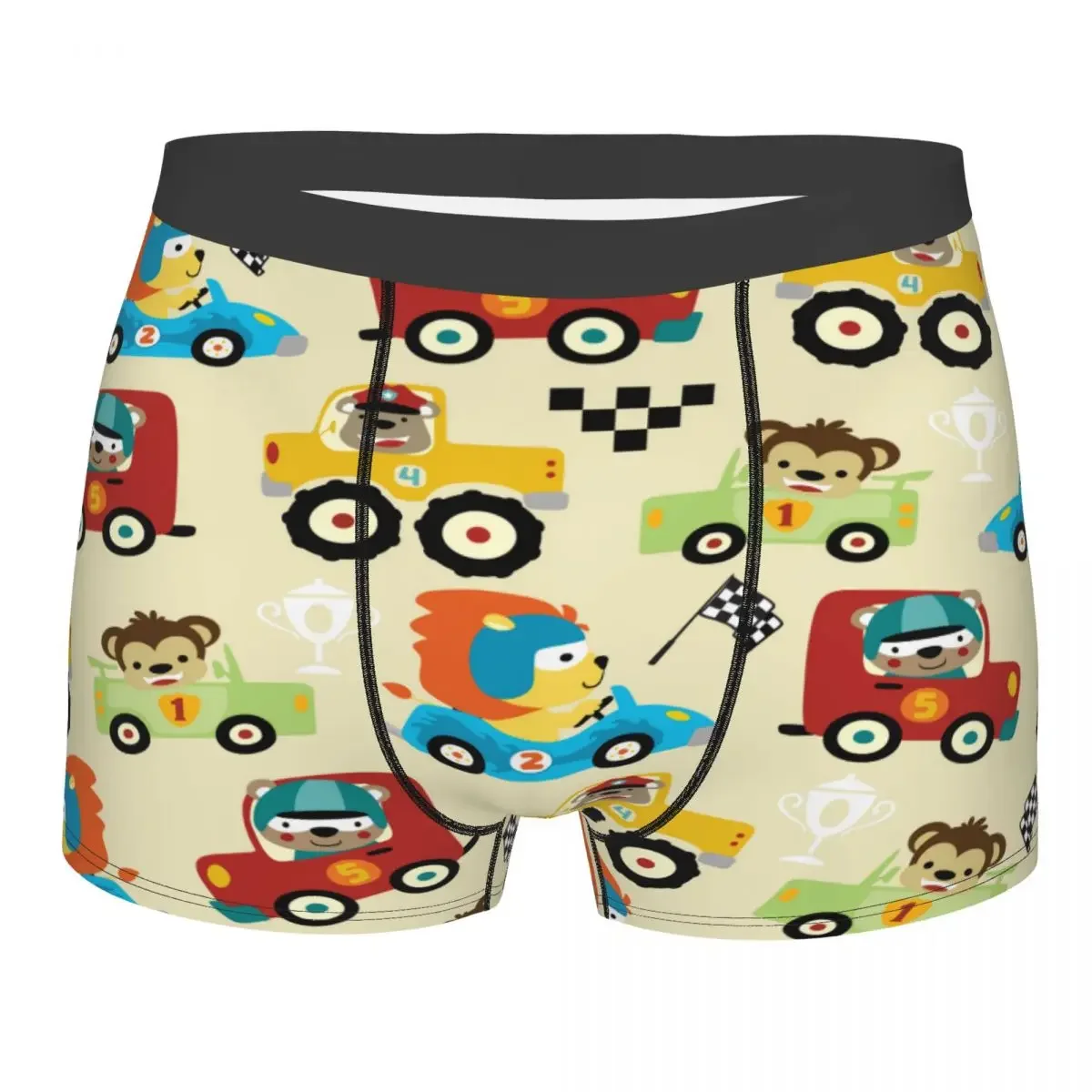 Men's Cartoon Car Racing Boxer Underwear, Funny Racer Shorts, Comfortable Boxer, Male Panties