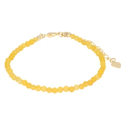 Natural Yellow Jade Thin Beaded Bracelet for Women Luck Bracelet Simple Design 925 Silver Chain Adjustable Handmade Jewelry