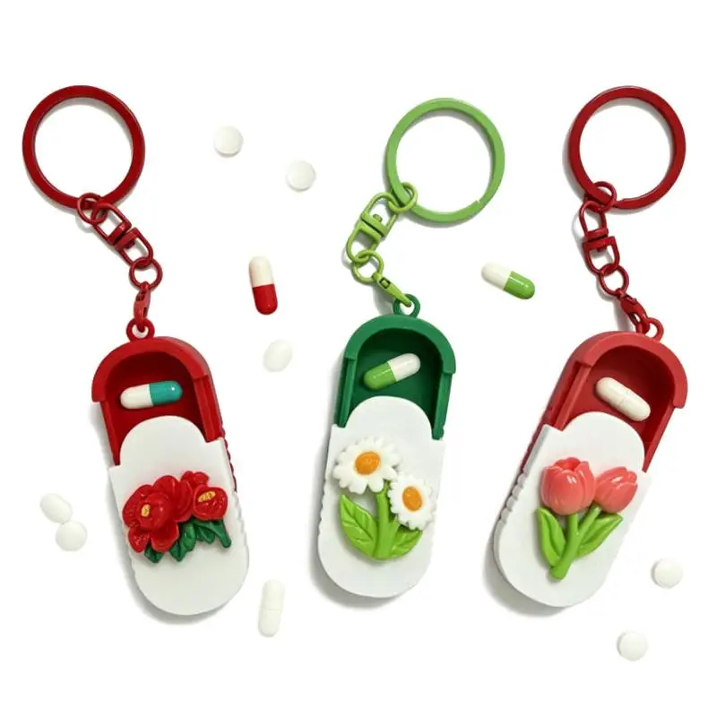 ~Portable Pill Case With Keychain Mini Pill Organizer Daily/Travel/Office Medicine Box Multifunctional Small Item Storage Box