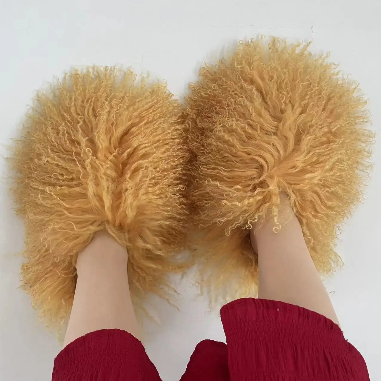 Factory Price New Designer Real Tan Sheep Fur Women Slides Slippers For Season With Customized Color