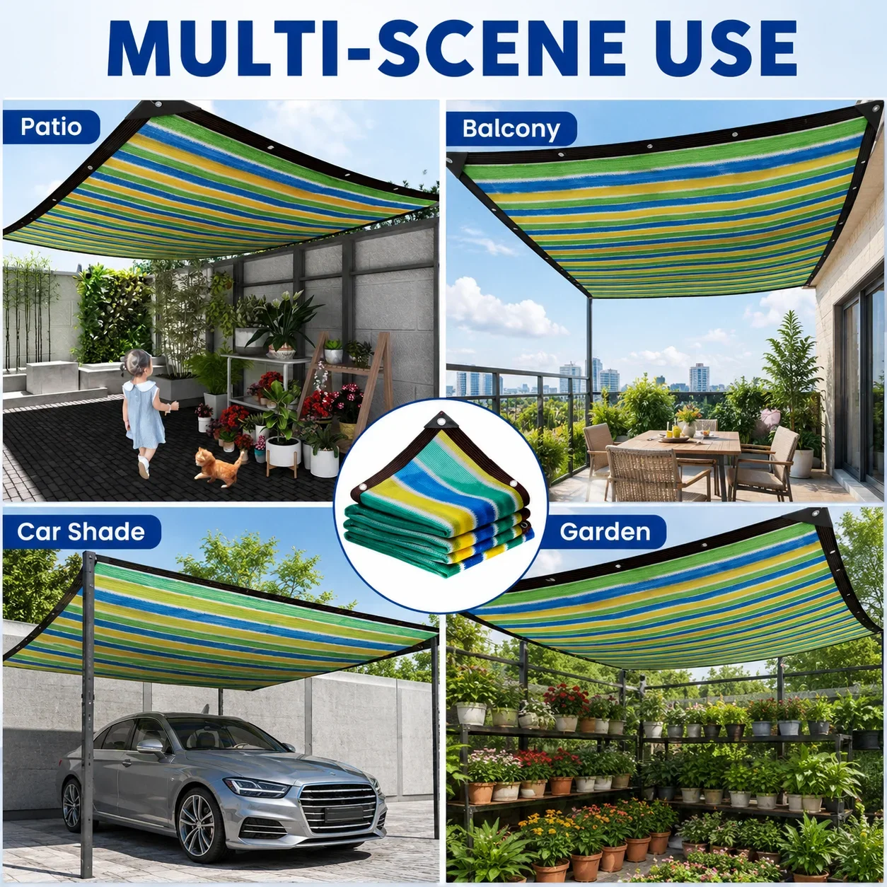 Colorful Breathable HDPE Sunshade Net – Multi-Size Outdoor Canopy for Garden, Patio, Carport & Picnic Use