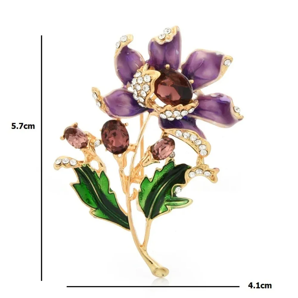 women purple enamel flower brooch, elegant fashion plant wedding party casual pin jewelry