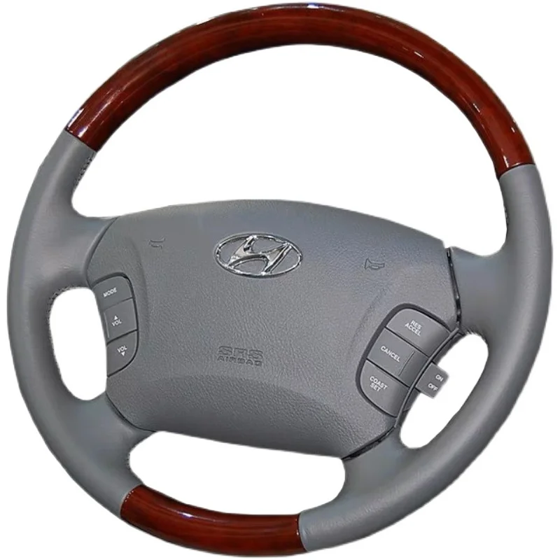 For Hyundai Grandeur SONATA 2006-2010 Hand-Stitched non-slip grey Genuine Leather peach wood grain car Steering Wheel Cover