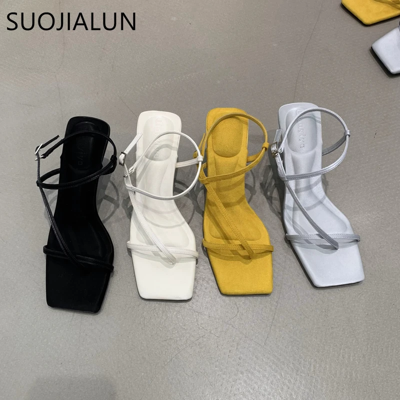 

SUOJIALUN 2025 Summer New Brand Women Sandal Shoes Fashion Narrow Band Gladiator Shoes Thin High Heel Outdor Dress Pumps