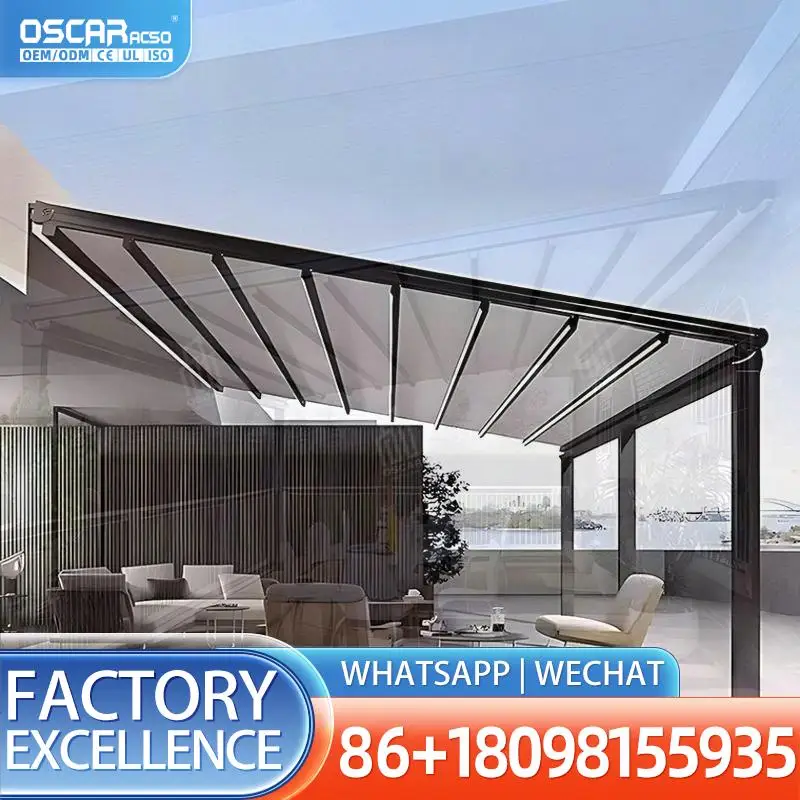 Outdoor Automatic Retractable Gazebo and Patio Awning Systems for Garden Backyard Poolside  Retractable Canopy Pergola