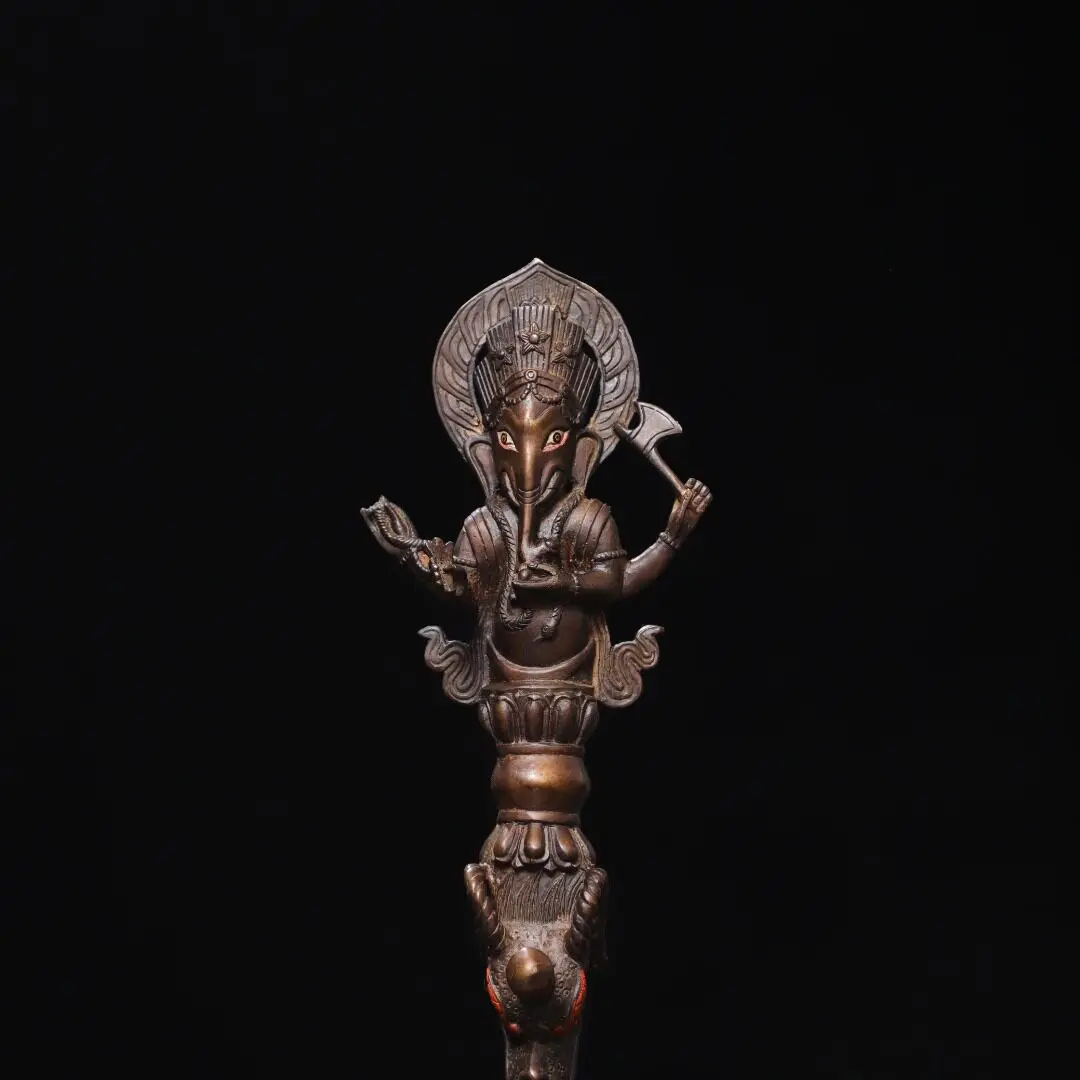 Nepali Pure Copper Gold Gilded Ganesha Phurba Ritual Tool Home Temple Desk Decor Vintage