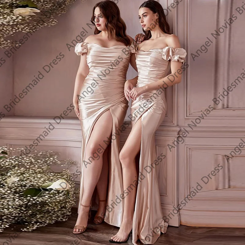

Off Shoulder Customized Mermaid Bridesmaid Dresses with High Slit Wedding Guest Party Gowns vestido de madrinha de casamento