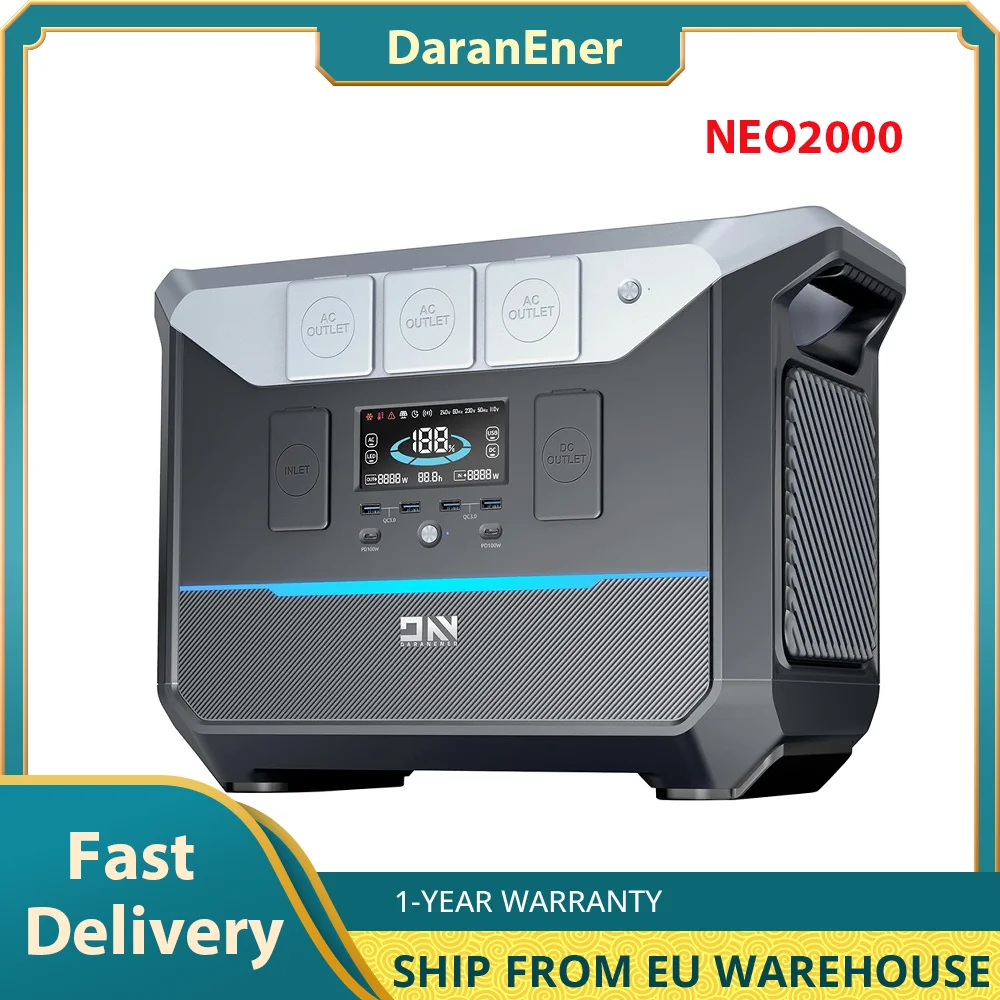 DaranEner NEO2000 2073.6Wh LiFePO4 Portable Power Station，Green Solar Generator， Battery Solar Generator, 2000W AC Output