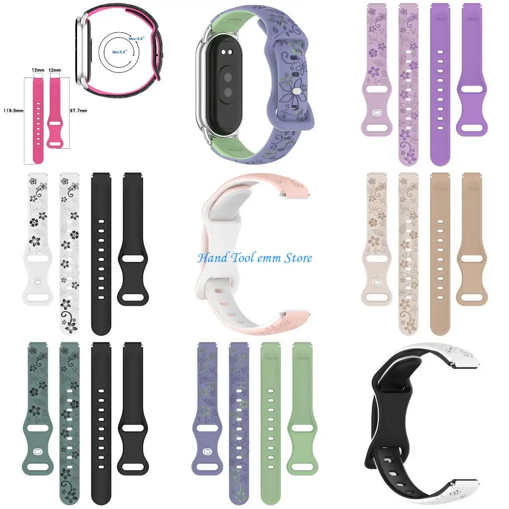 

H37F 12mm Engraved Silicone Straps 12mm Width for Band 10/8/9 Secure Clasp
