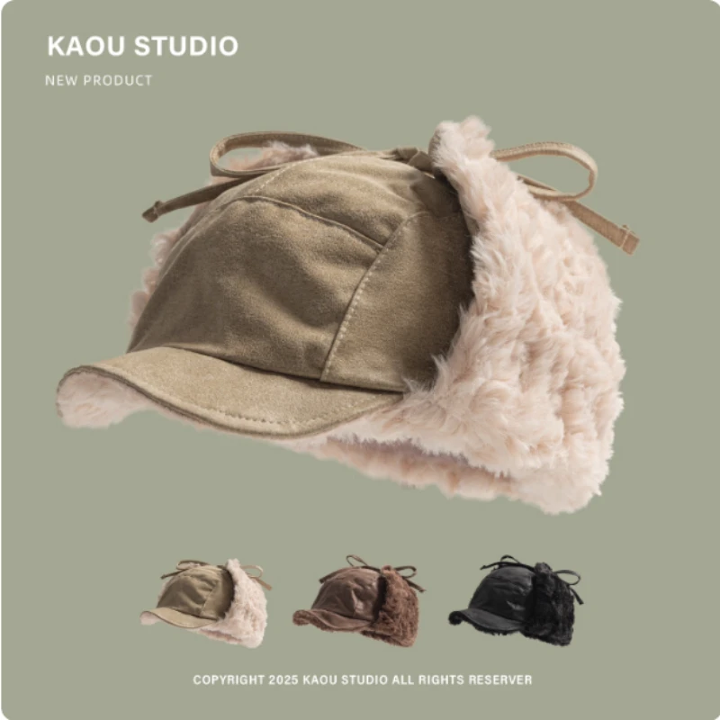 قبعات البيسبول اليابانية الرجعية بو القطيفة للرجال والنساء الشتاء سميكة ودافئة في الهواء الطلق ركوب الدراجات والتزلج واقيات الأذن قبعات منفذها #1