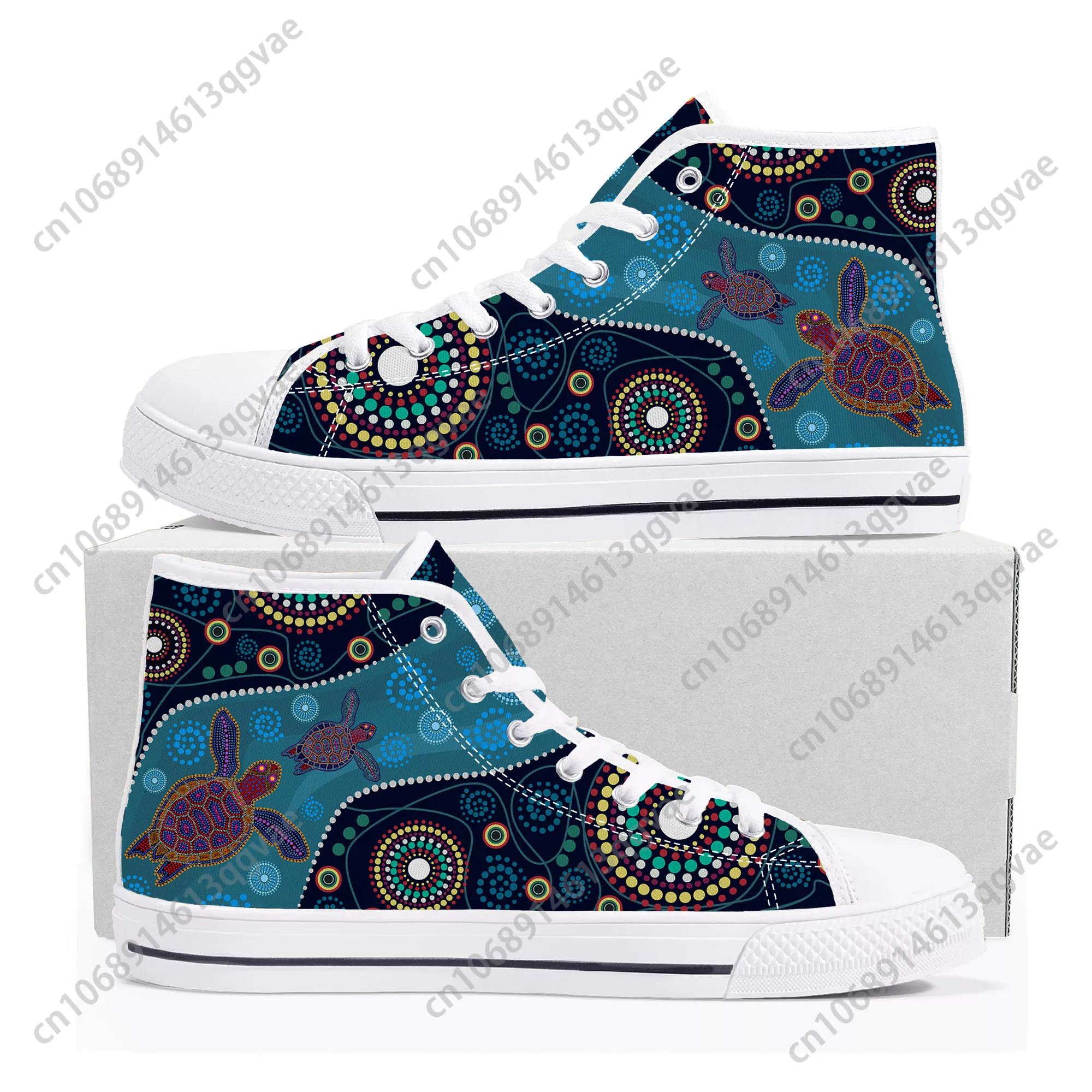 Australia Aboriginal Turtle Indigenous Art Design High Top High Quality Sneakers Mens Womens Teenager Canvas Sneaker Custom Shoe