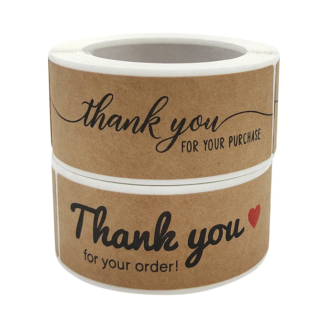 Rectangle Vintage Kraft ThankYou Stickers Self Adhesive Sealing Labels 120pcs Per Roll For Package Gift Boutique Shop Decoration