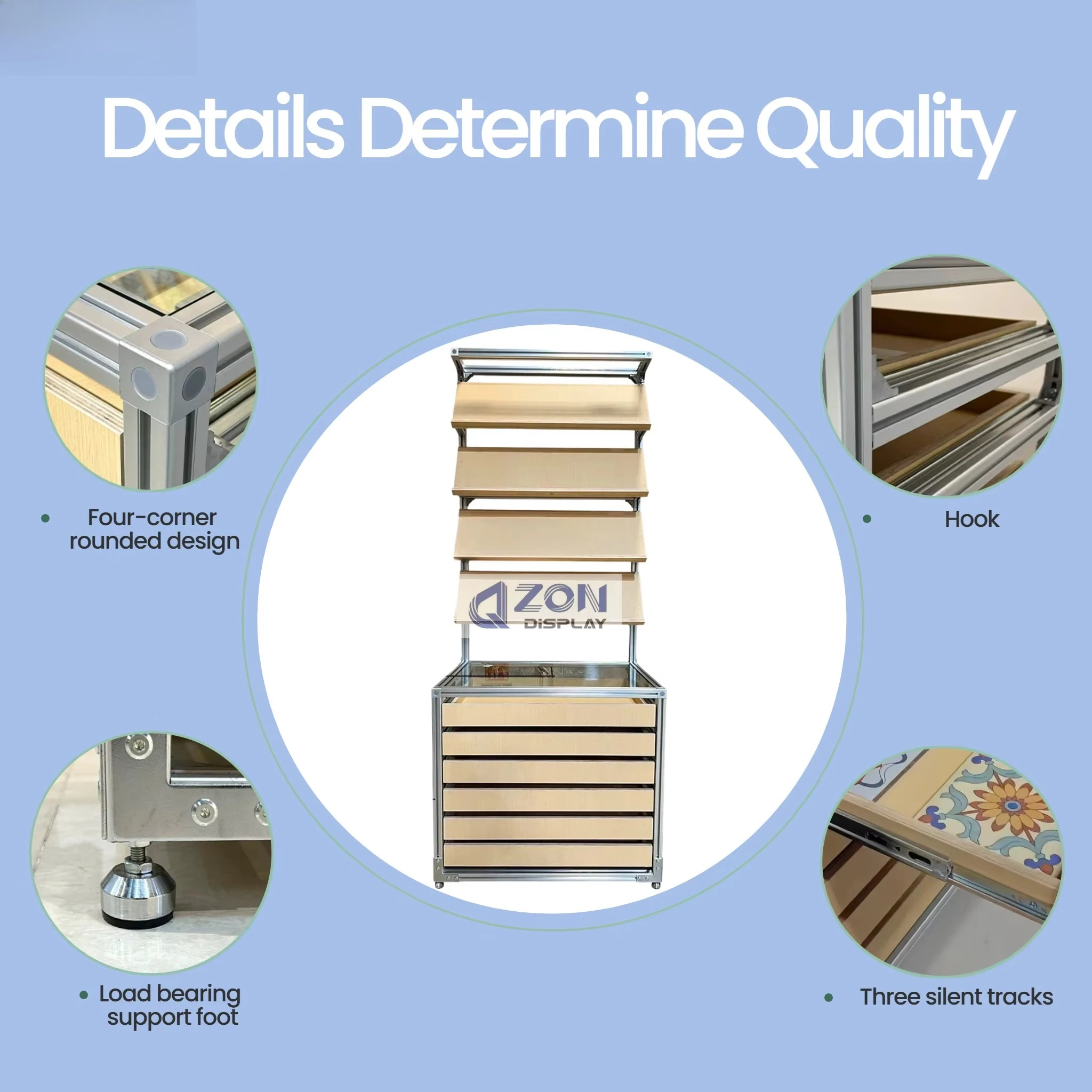 Tile Display Rack Marine Plywood with Aluminum Profile Frame for Quartz Stone Showroom Large Capacity Sample Storage Cabinet