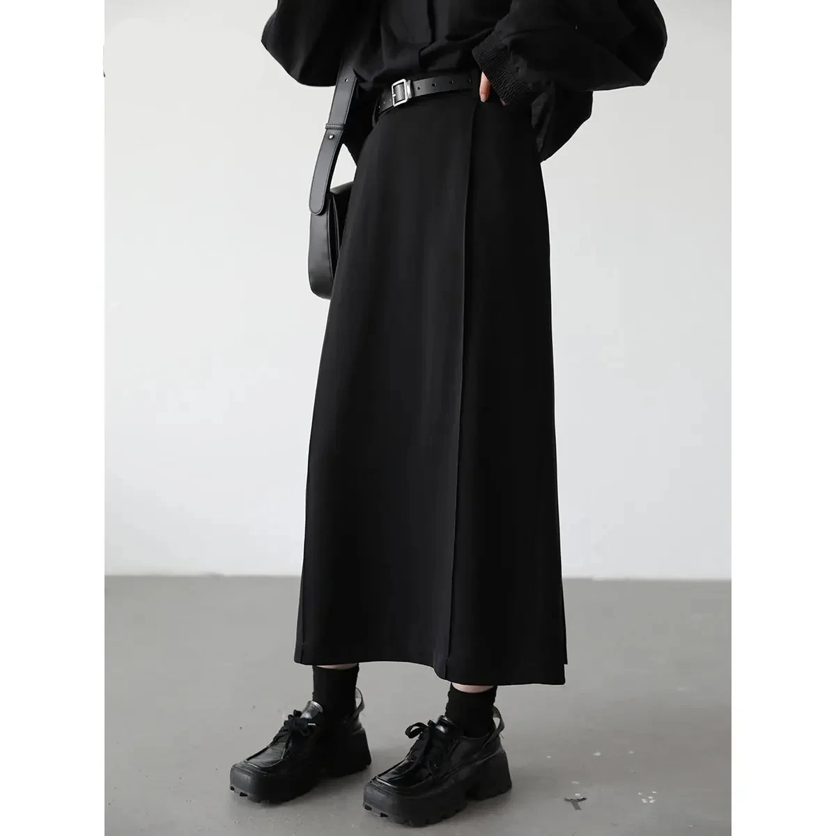

Women's Skirts Loose High Waist Pleated Straight Tube Skirt Slit Black Female Clothes Office Lady Autumn Winter 2025 Long skirts