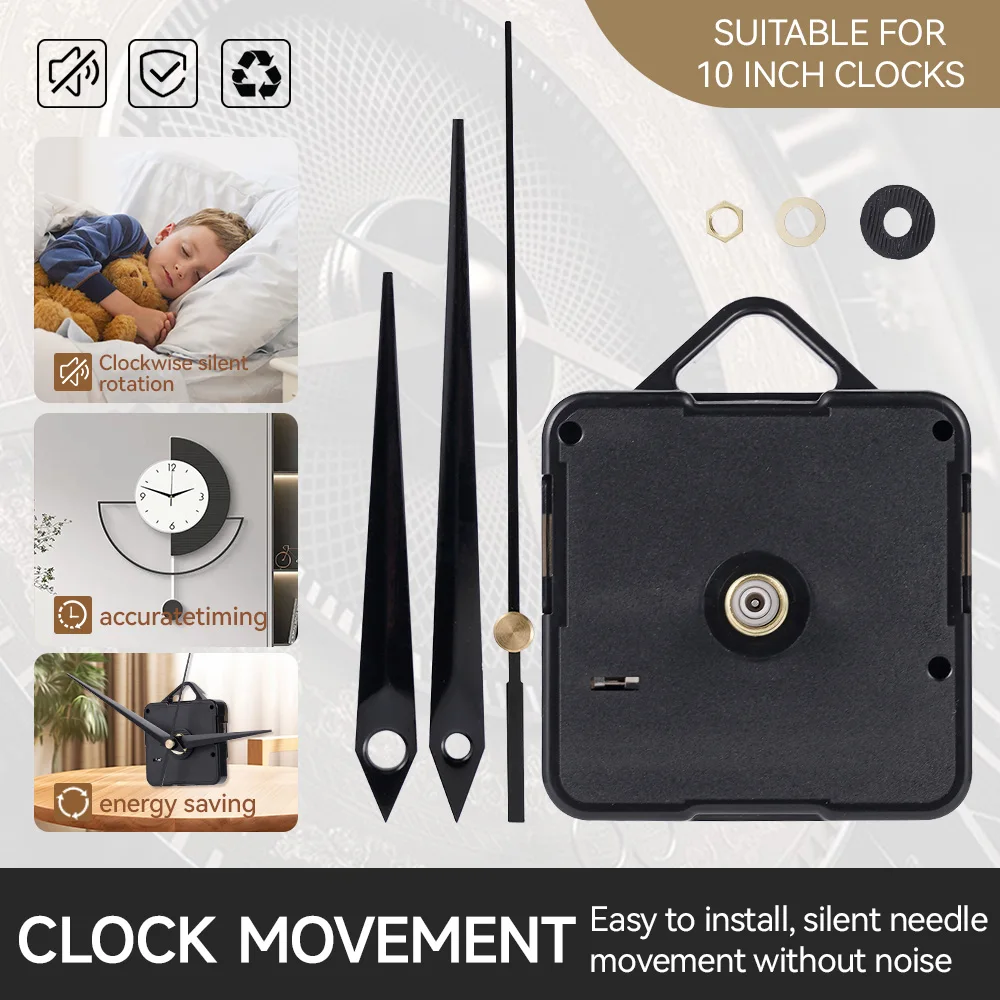Quartz Clock Movement Kit Plastic Metal 55x50x15mm Quiet With Hands For DIY Wall Clock Replacement Old Clock Repair Craft Making