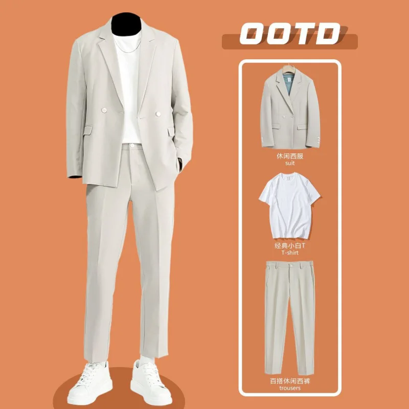 

4-H7 ong Kong Style Casual Suit suit Men's Spring and Autumn Loose Formalan Style Wedding Dress Fashionable Suit Jacket