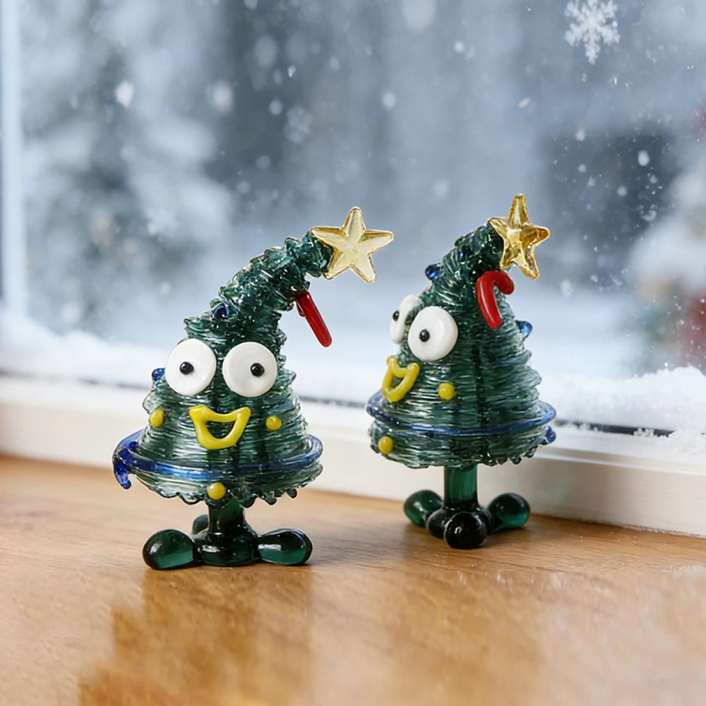 

Стеклянная фигурка-елочка: коллекционная миниатюрная статуэтка из художественного стекла, улыбающаяся елочная фигурка, праздничный декор, скульптура, подарки к празднику