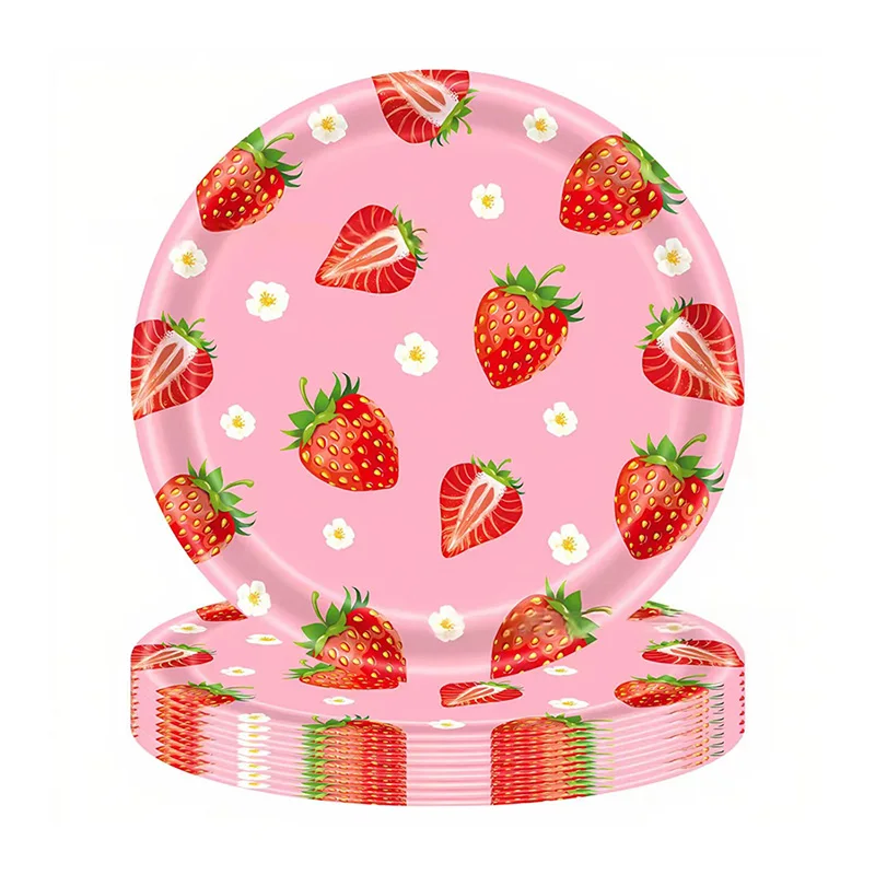 Strawberry And Fruit Themed Party Plates, Paper Cups, Tissues, Tablecloths, Children's And Girls' Birthday Party Decorations