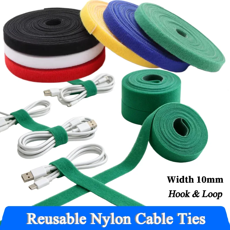 

Reusable Cable Ties Hook & Loop Bundle Fastener Clip Width10mm x 5m/roll Wire Holder Management Nylon Strap Organizer 2~40rolls