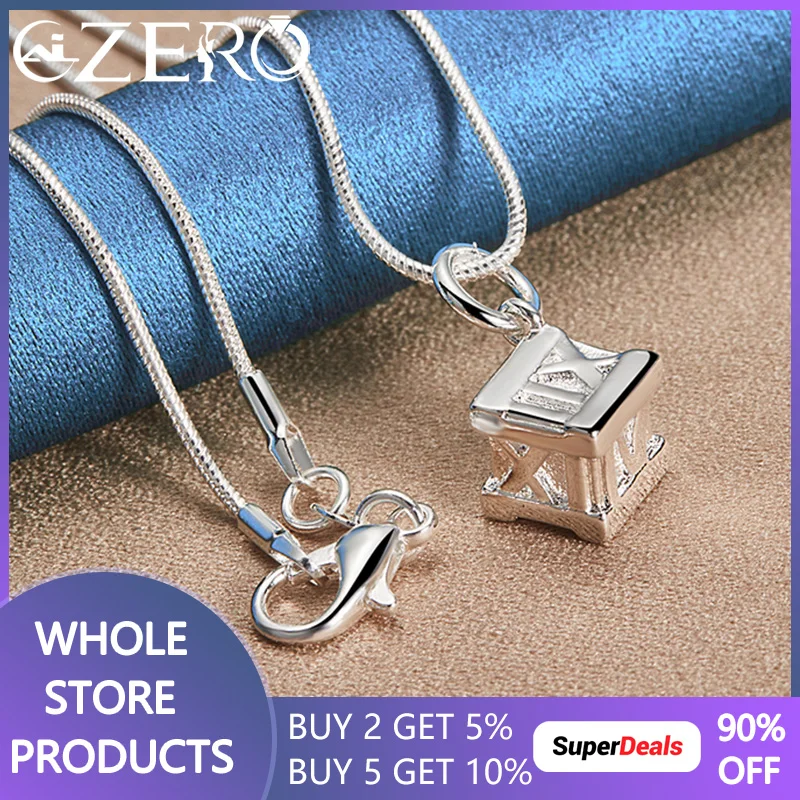 ALIZERO 925 Sterling Silver Roman Numeral Square Pendant Necklace With 16-30 Inch Chain For Men Women Wedding Party Jewelry