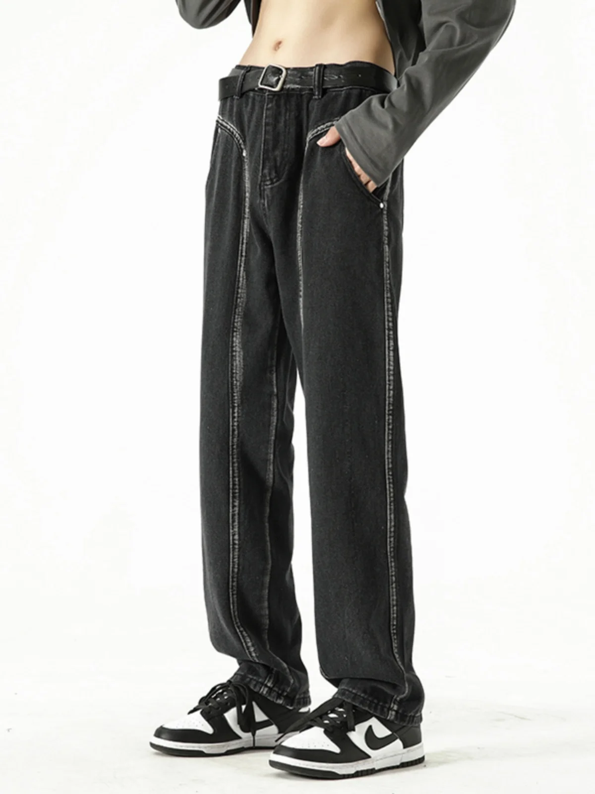 

Men's Straight Leg Jeans Autumn 2024 New American High Street Sle Durable Cotton Polyester Blend Youth Faion Wear