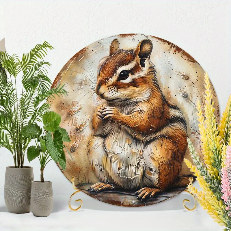 2D Flat - This Is a 2D Flat Metal Sign Featuring a Chipmunk Design, Designed for Wall Art. It Has a Rustic Metallic End, Is Resi