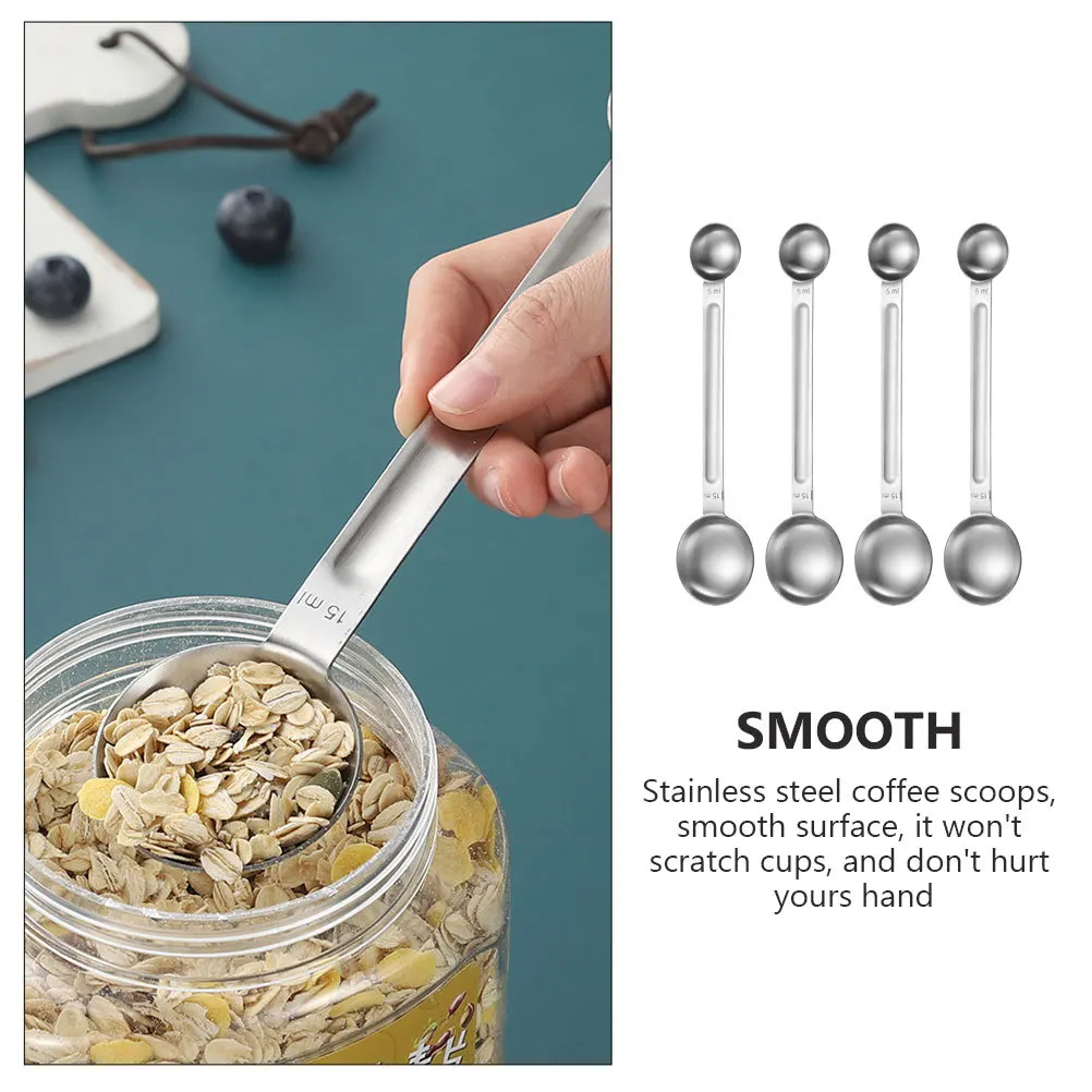 

4Pcs Dual Headed Stainless Steel Measuring Scoops for Coffee Beans Tea Spices Baking Coffee Scoop Measuring Spoons