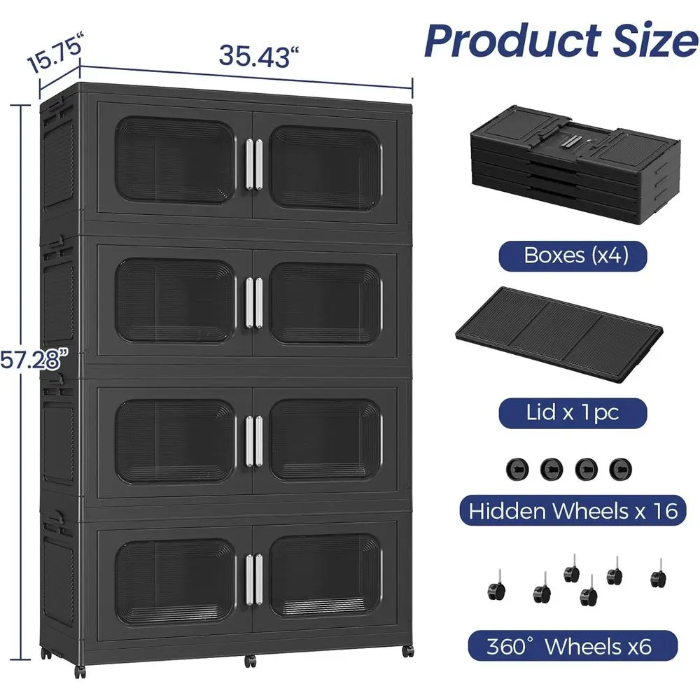 200Gal Extra Large Stackable Storage Bins with Lid & Wheels & Do, 200QT/50GAL 4-Tiers Collapsible Closet Organizers Plastic Cont