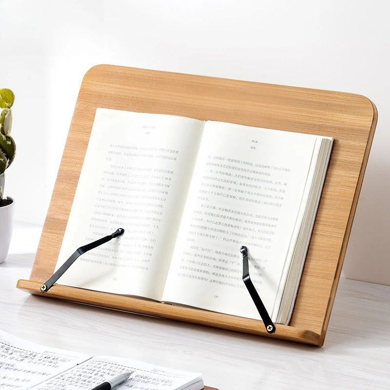 Multifunctional Adjustable Healthy Bamboo Book Stand Desktop Book Shelf Folding Portable Reading Rack for Kids Students