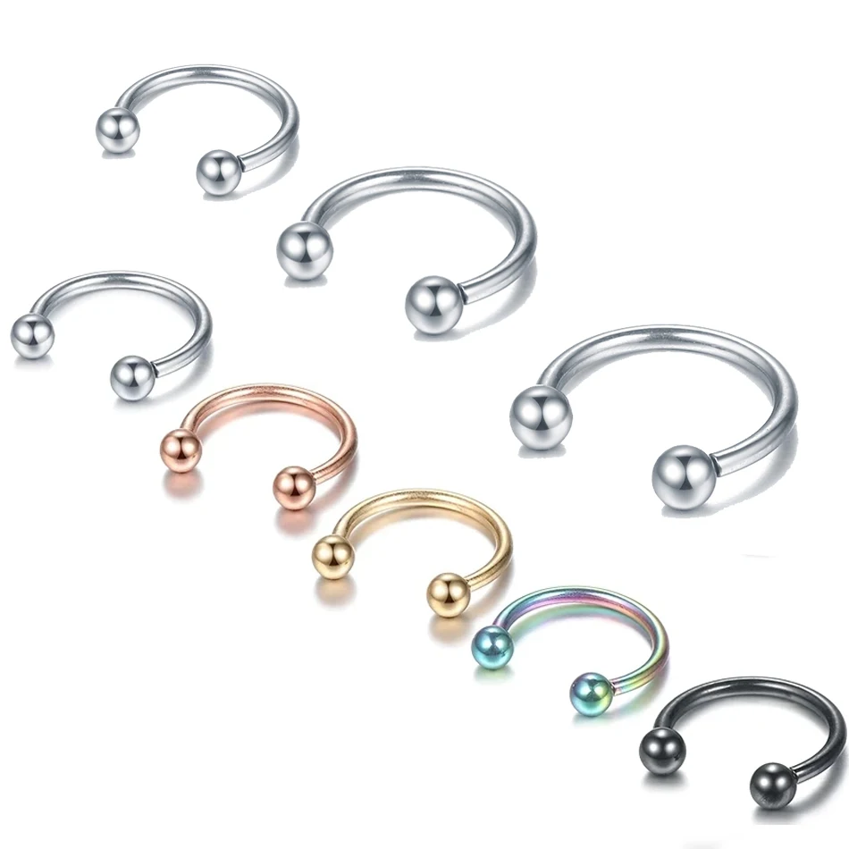 10Pcs/lot Stainless Steel Nostril Nose Ring Lip Rings Earrings Sircular Piercing Ball Horseshoe Ring Nose Hoop Body Jewelry