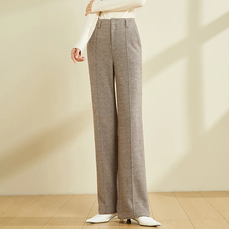 Frauen Wolle gerades Bein lose Hose hohe Taille verdicken warme Herbst Winter lange Wollhose plus Größe s bis 5xl