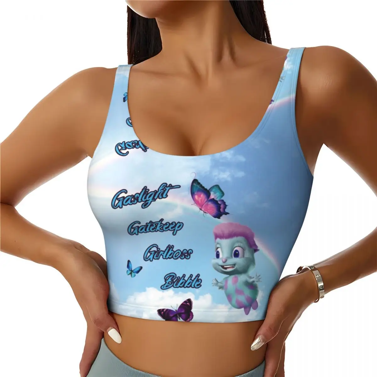 

Custom Gaslight Gatekeep Girlboss Bibble Workout Crop Tank Tops Women Running Sports Bras