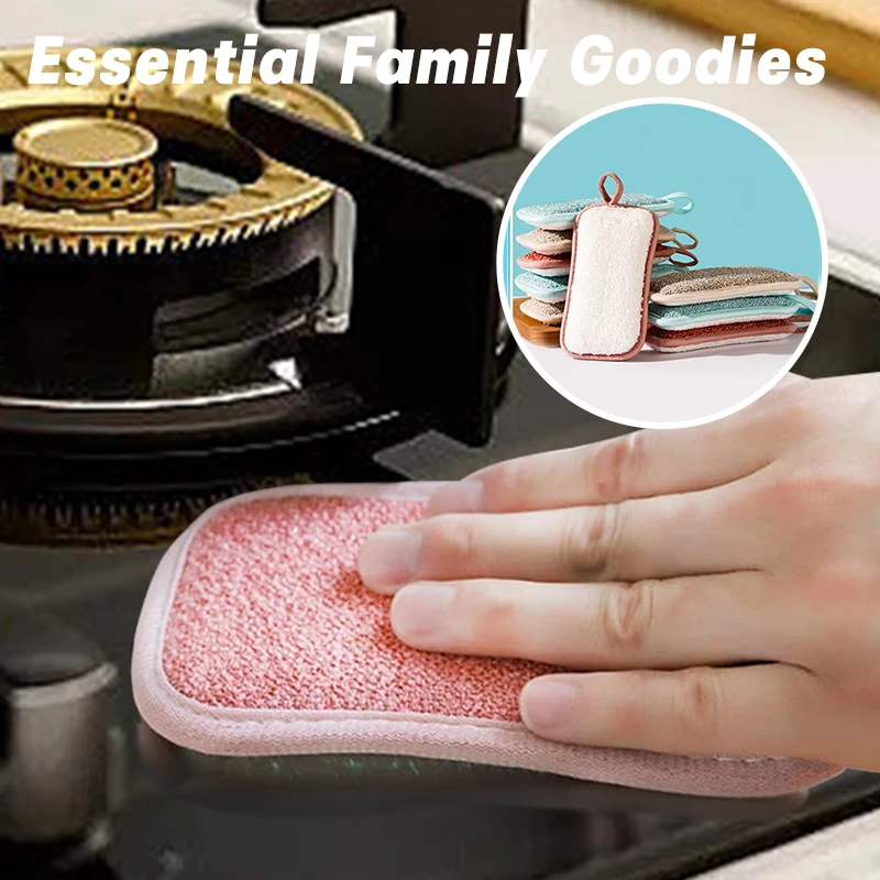 5/1pcs Super Absorbent Microfiber Scrub Sponge Double Sided Magic Sponge for Dishwashing Kitchen Bathroom Cleaning Tools
