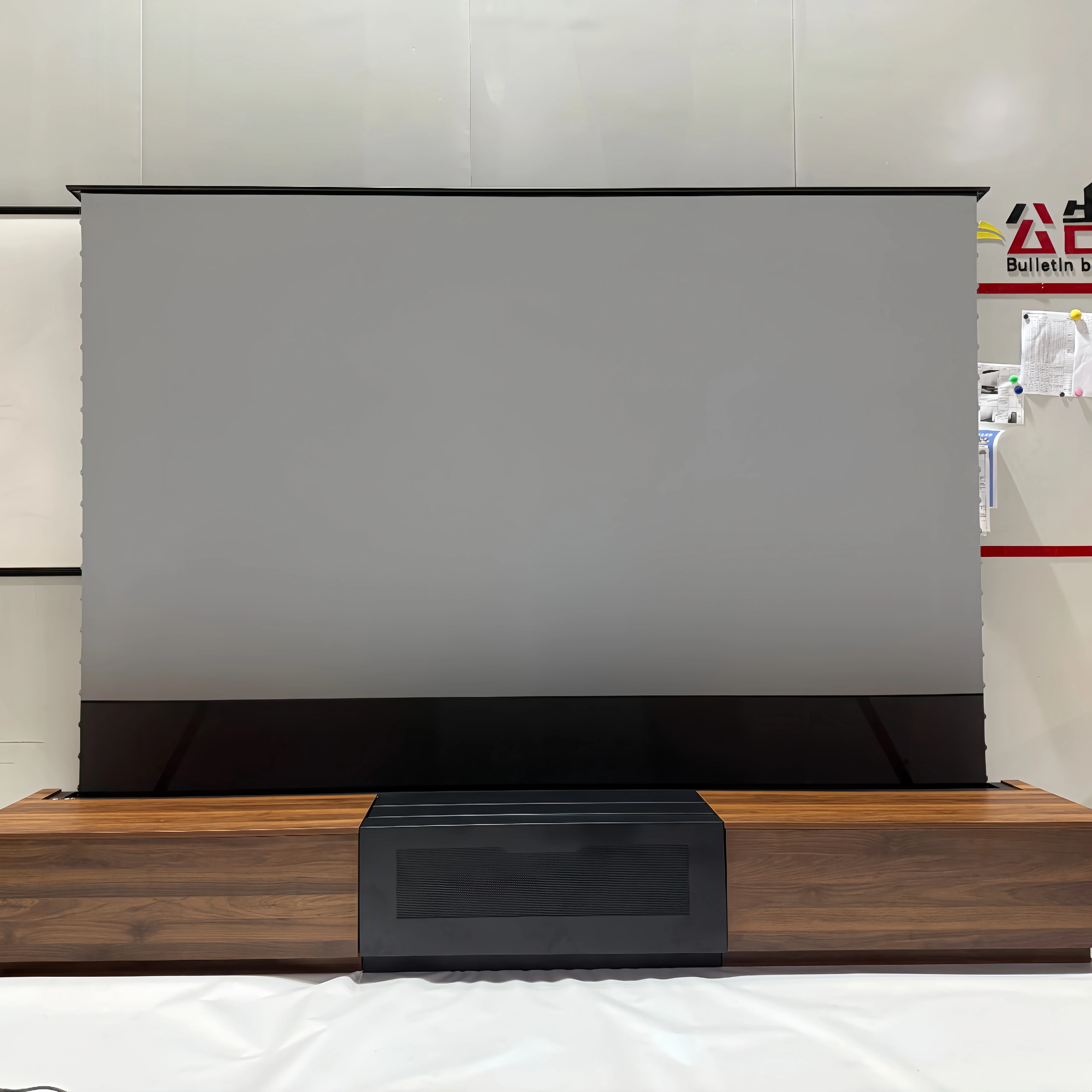 Motorized Laser TV Console & Electric Floor Rising Screen Combo Auto Lift Open/Close Hidden Stand