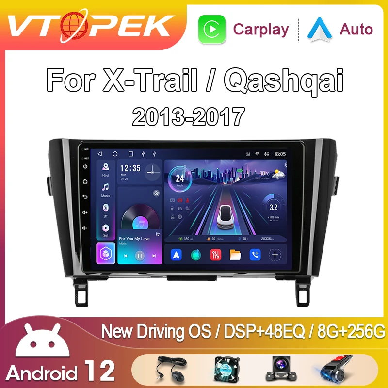 

Vtopek 2Din Android 12 Car Radio for Nissan Rogue X-Trail X Trail 3 T32 2013 - 2017 Qashqai 2 J11 Multimedia Player Carplay Auto