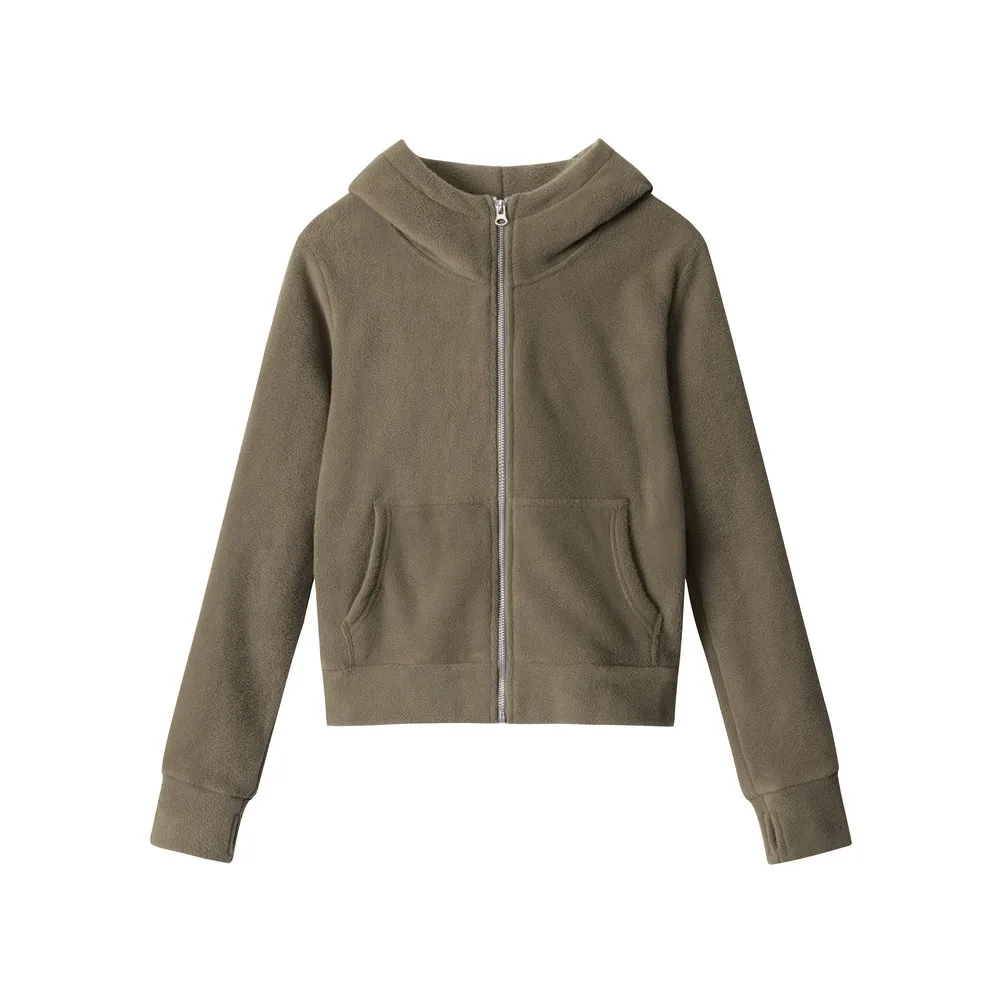 Calcetín de mano ajustado Polar sudaderas con capucha mujeres niñas básico Casual Oficina con capucha Retro ropa de invierno ropa de calle